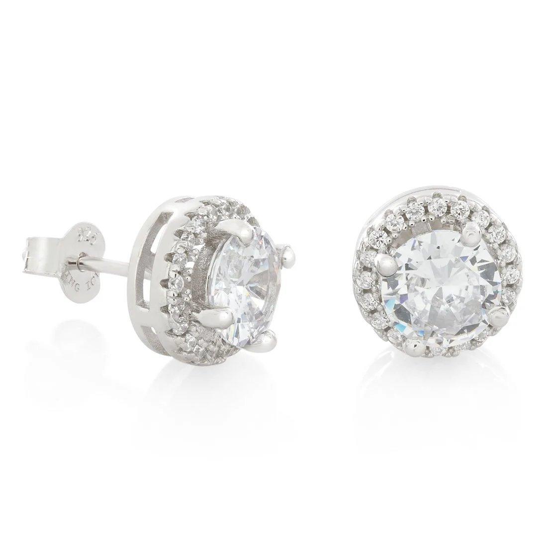 King Ice Halo Brilliant-Cut Stud Earrings - WHITE GOLD